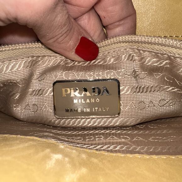 Prada Hand Bag Beige Yellow Canvas Leather Tote Authentic Vintage - Picture 9 of 15